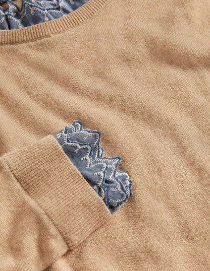 Lydia Woven Frill Jumper-Oatmeal Melange-6