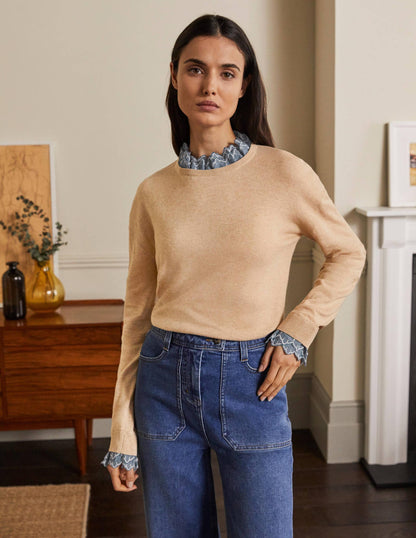 Lydia Woven Frill Jumper-Oatmeal Melange-1
