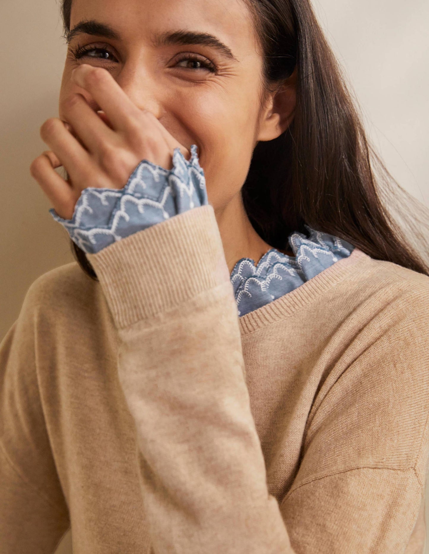 Lydia Woven Frill Jumper-Oatmeal Melange