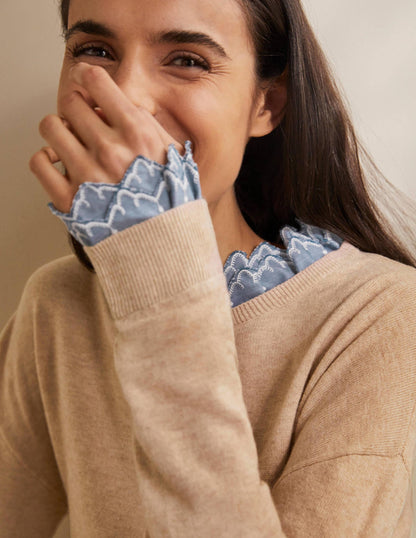 Lydia Woven Frill Jumper-Oatmeal Melange-2