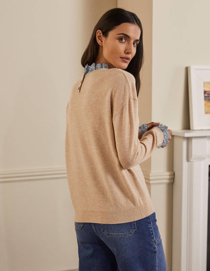 Lydia Woven Frill Jumper-Oatmeal Melange-3