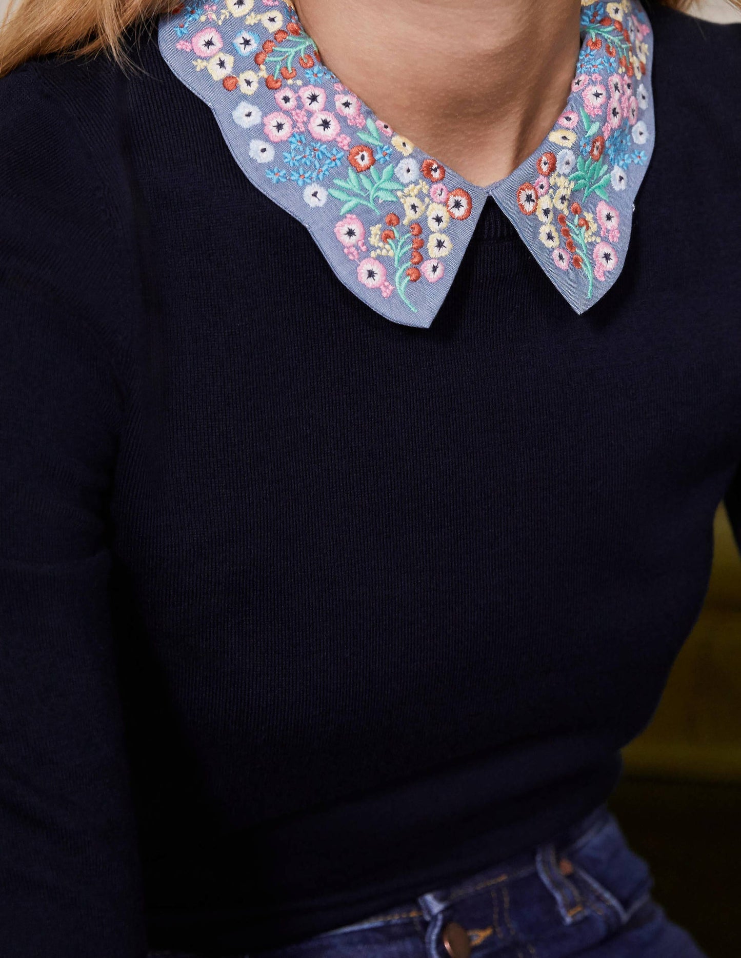 Colette Collar Jumper-Navy