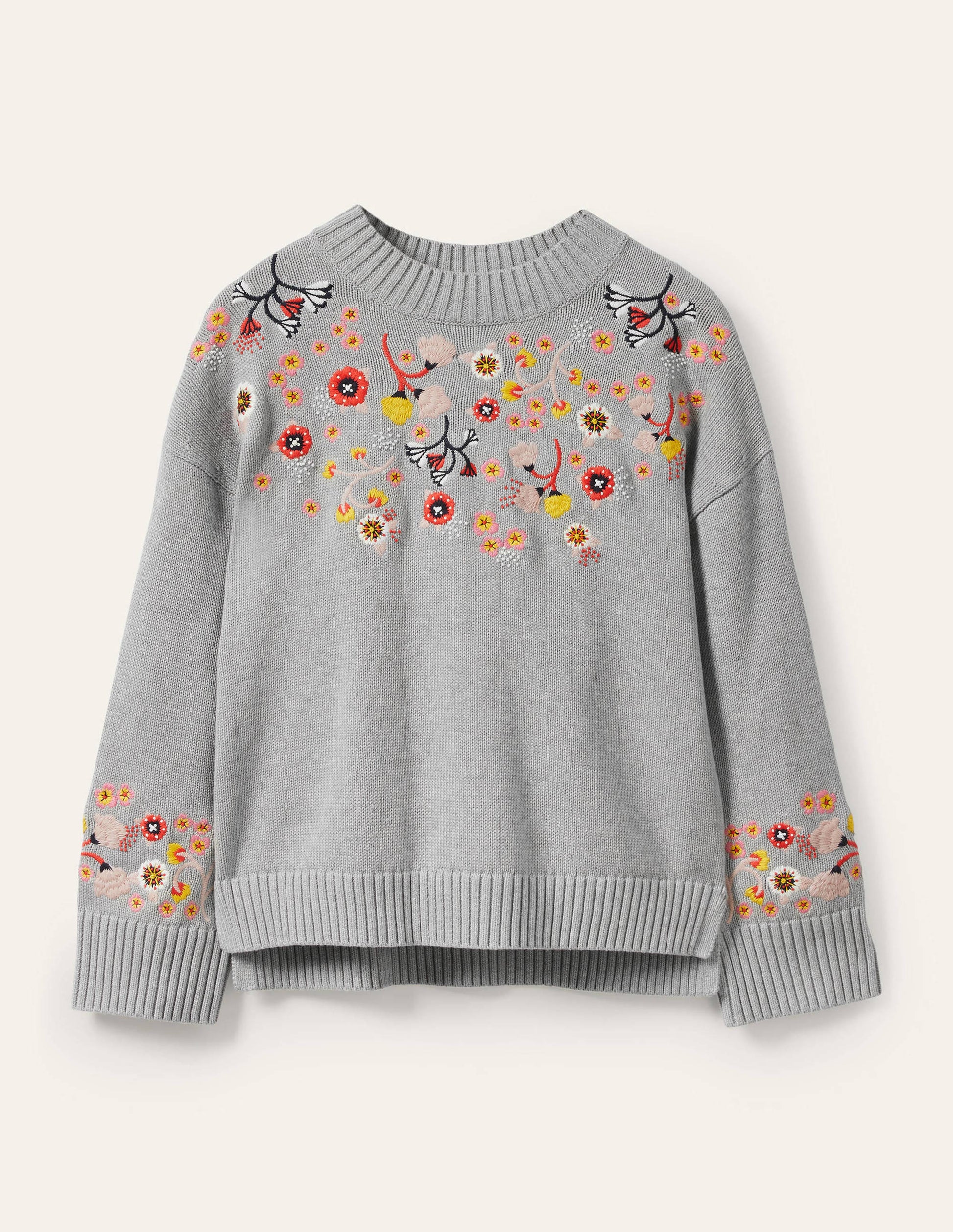 Embroidered Relaxed Jumper-Silver Melange-5