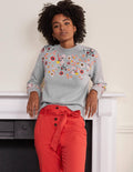 Embroidered Relaxed Jumper-Silver Melange