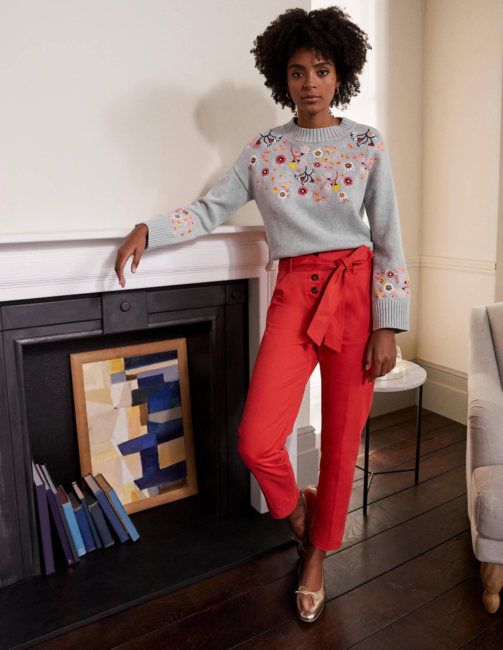 Embroidered Relaxed Jumper-Silver Melange - Image 4