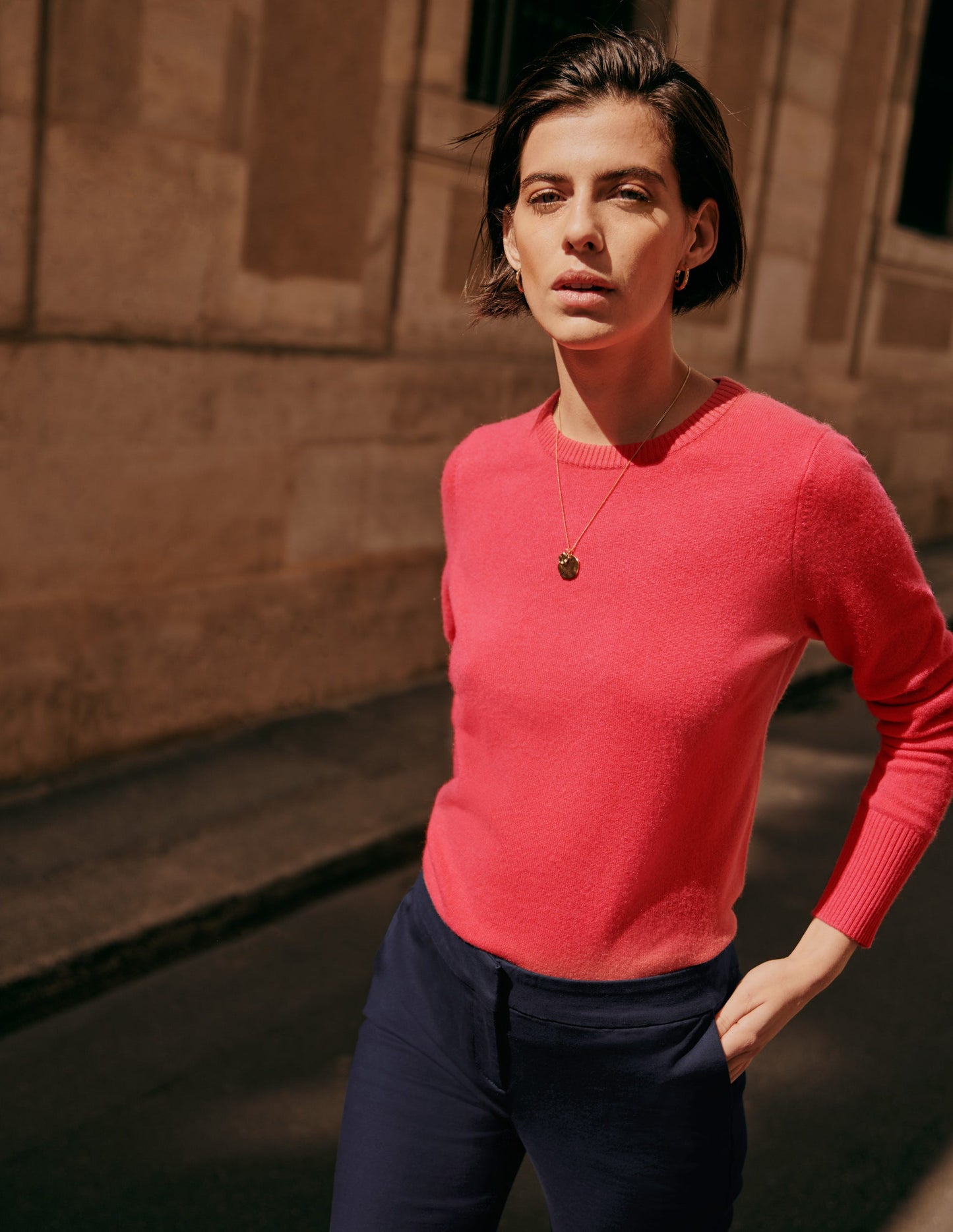 Cashmere Crew Neck Jumper-Coral