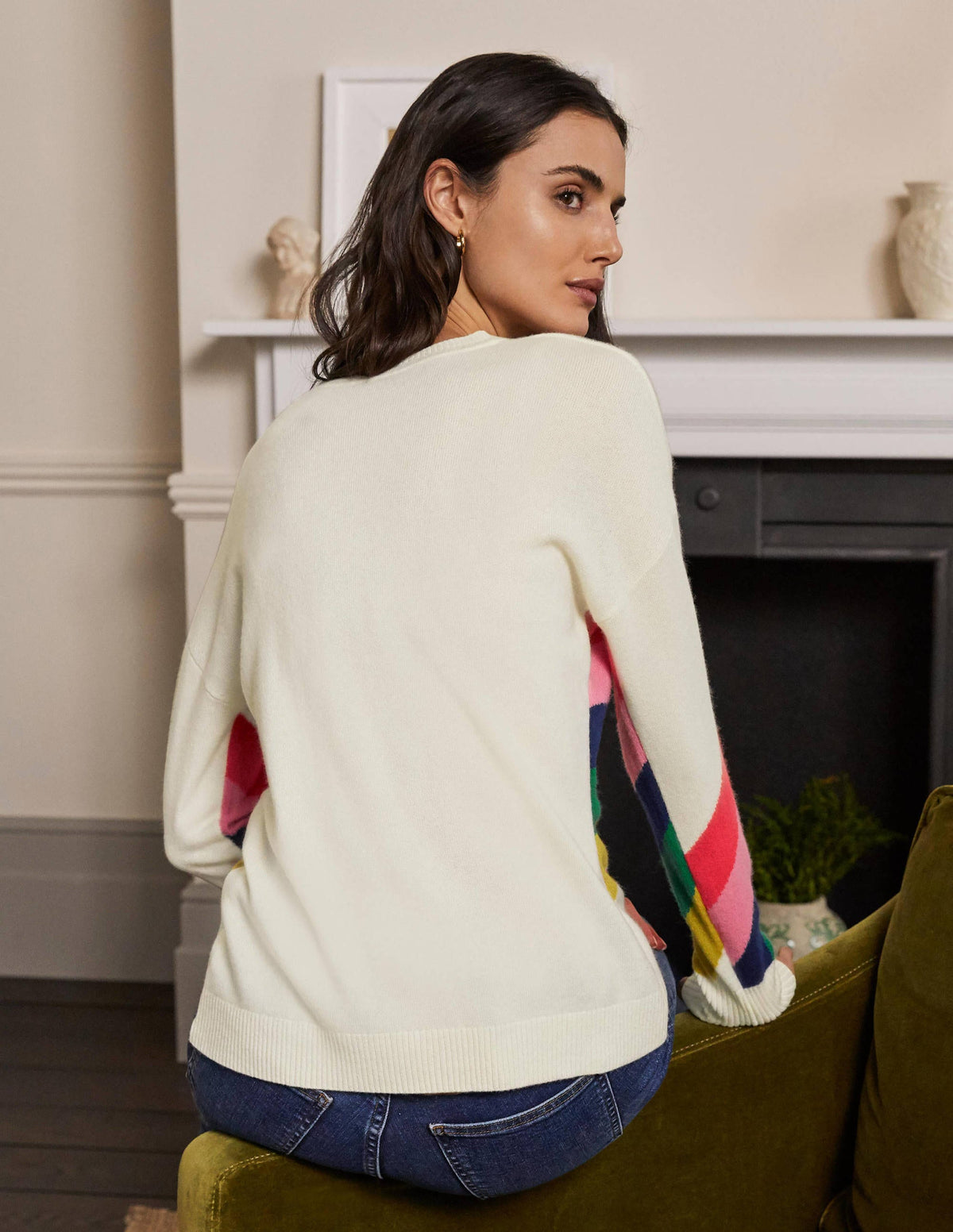 Margot Cashmere Jumper-Ivory/Rainbow Stripe-3