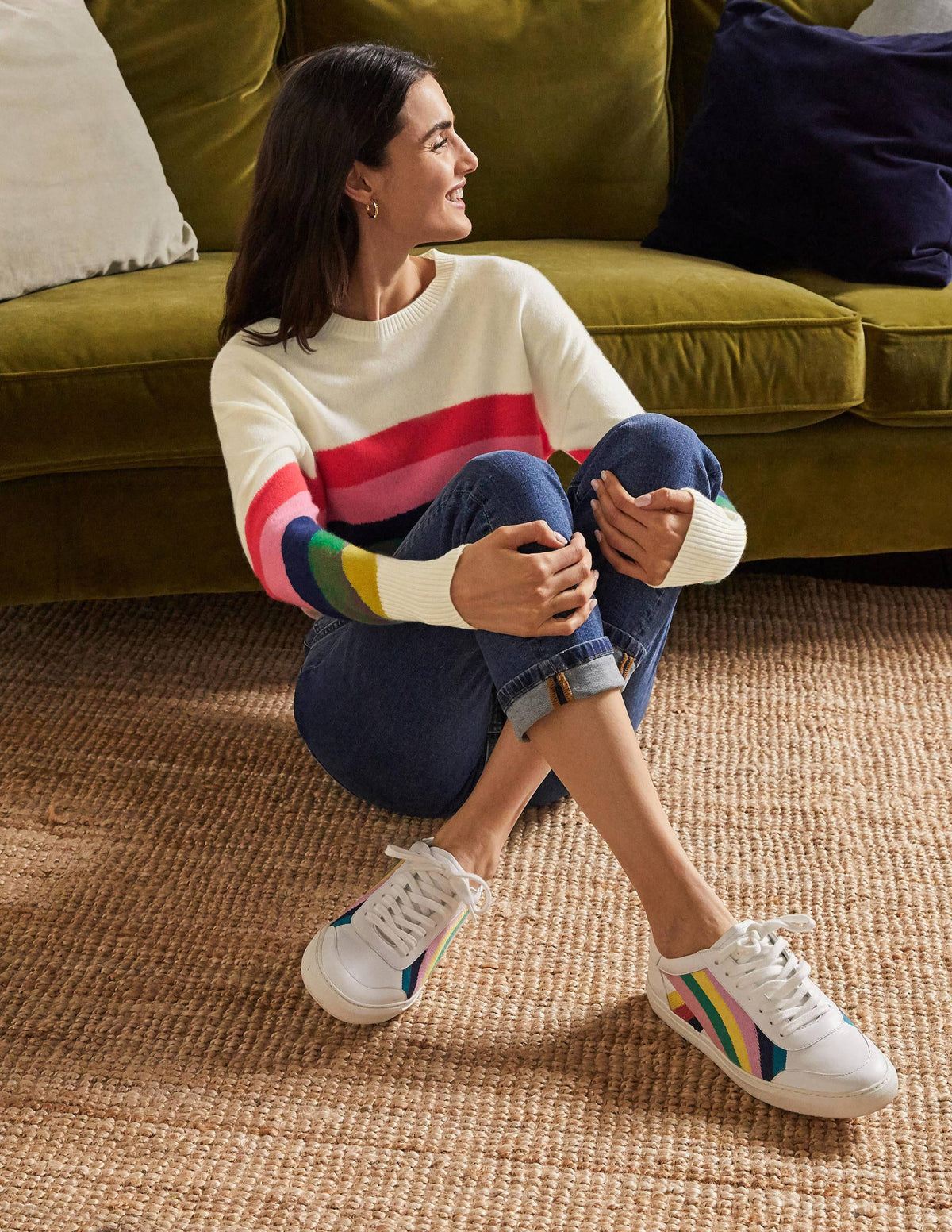 Margot Cashmere Jumper-Ivory/Rainbow Stripe-4