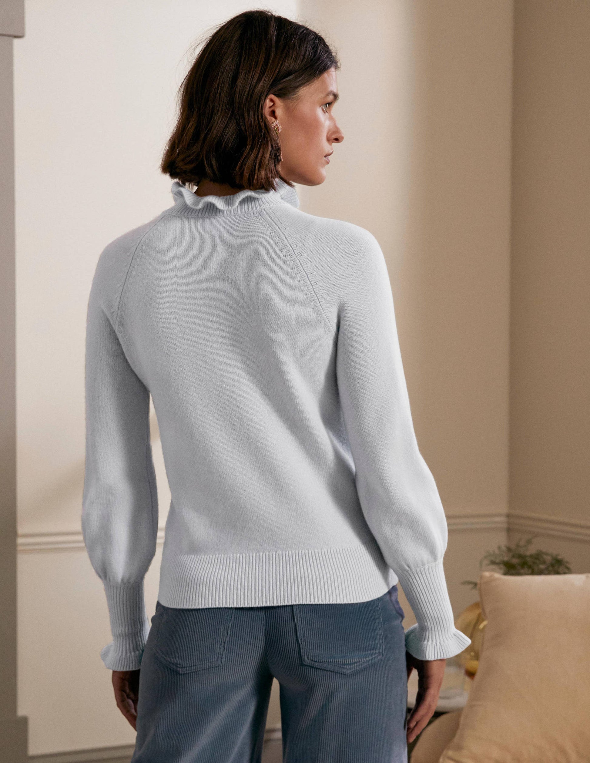 Cashmere Frill Neck Jumper-Skylight Blue-3