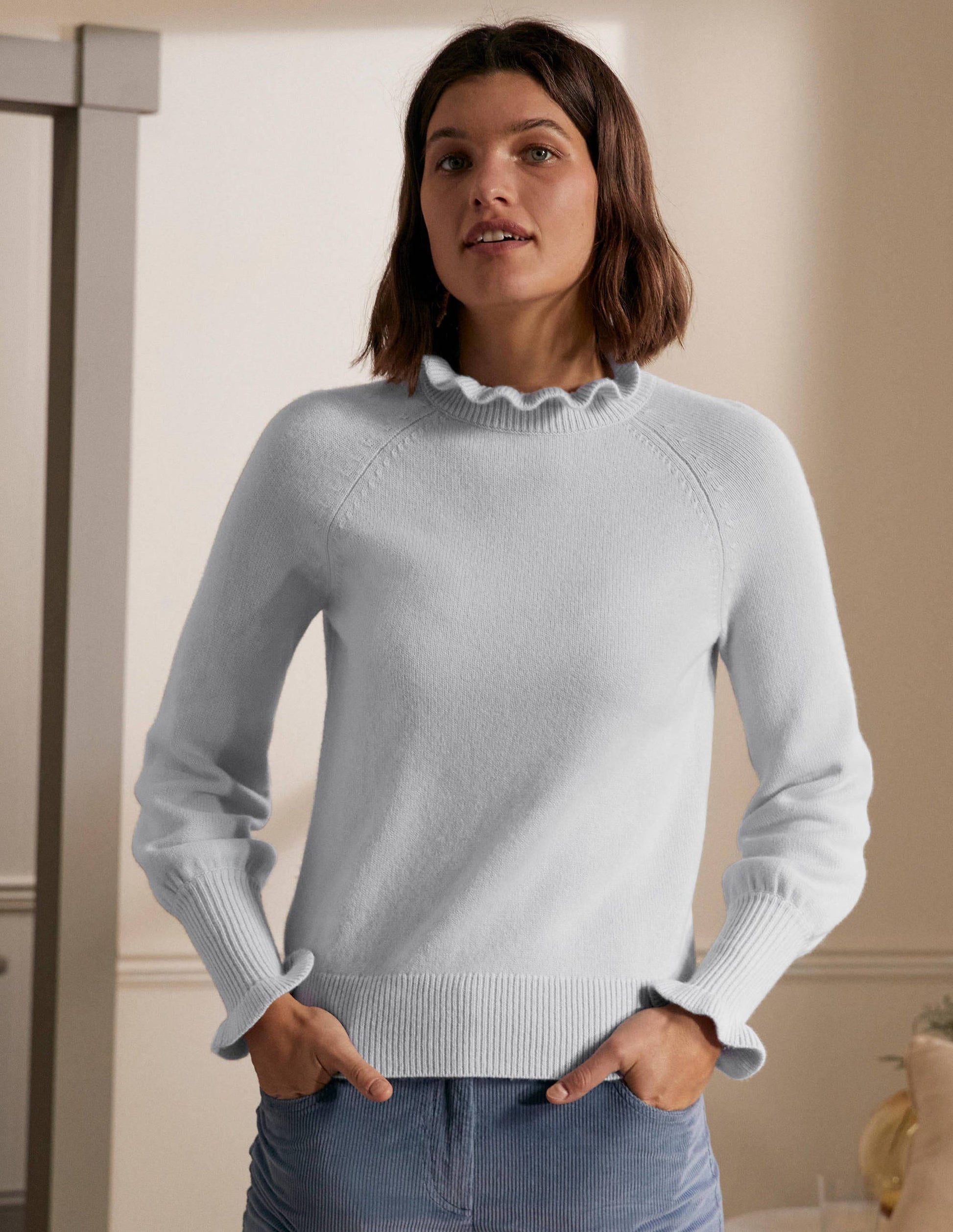 Cashmere Frill Neck Jumper-Skylight Blue-4