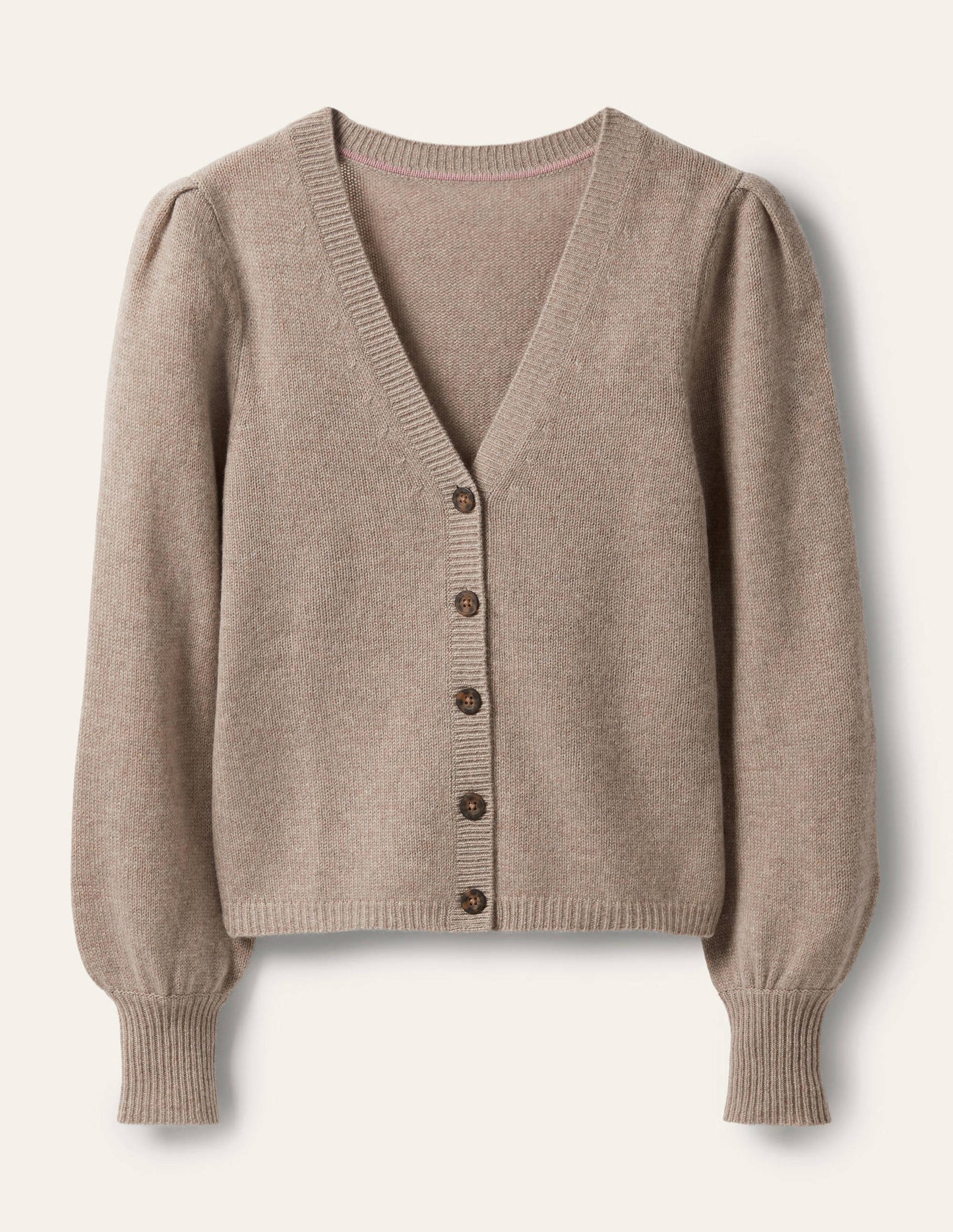 Cashmere Pleat Detail Cardigan-Mink Melange