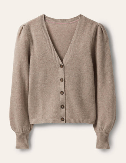 Cashmere Pleat Detail Cardigan-Mink Melange-5