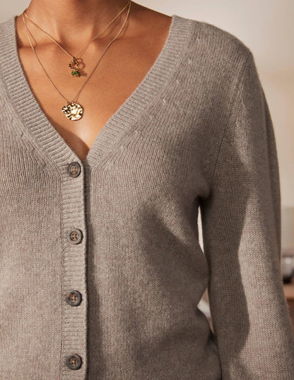 Cashmere Pleat Detail Cardigan-Mink Melange-2