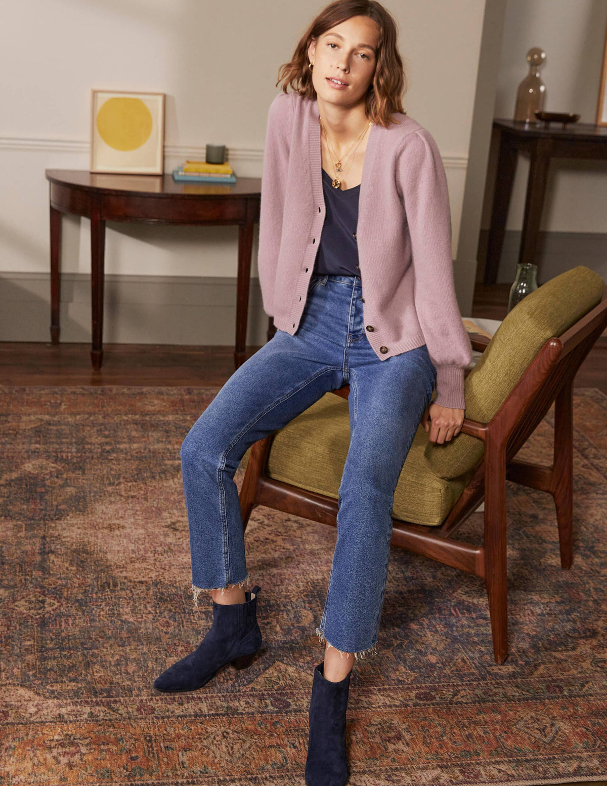 Cashmere Pleat Detail Cardigan-Violet Purple - Image 1