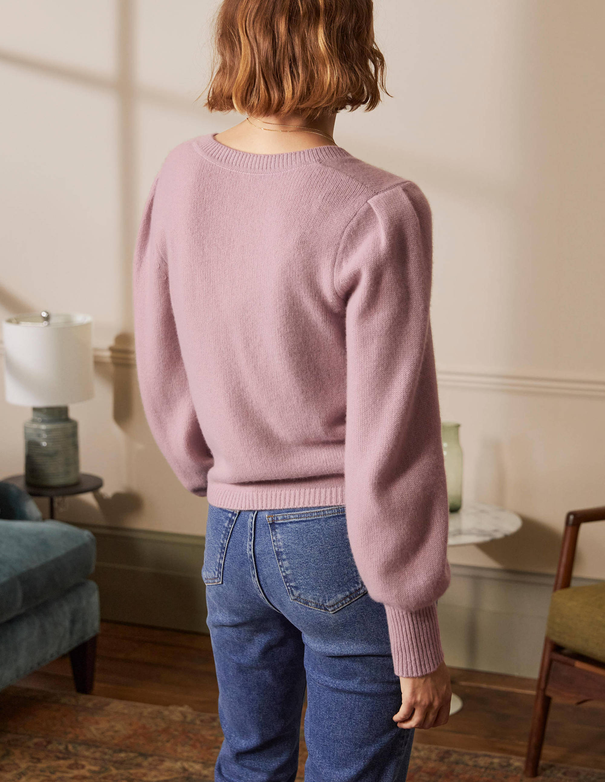 Cashmere Pleat Detail Cardigan-Violet Purple - Image 3