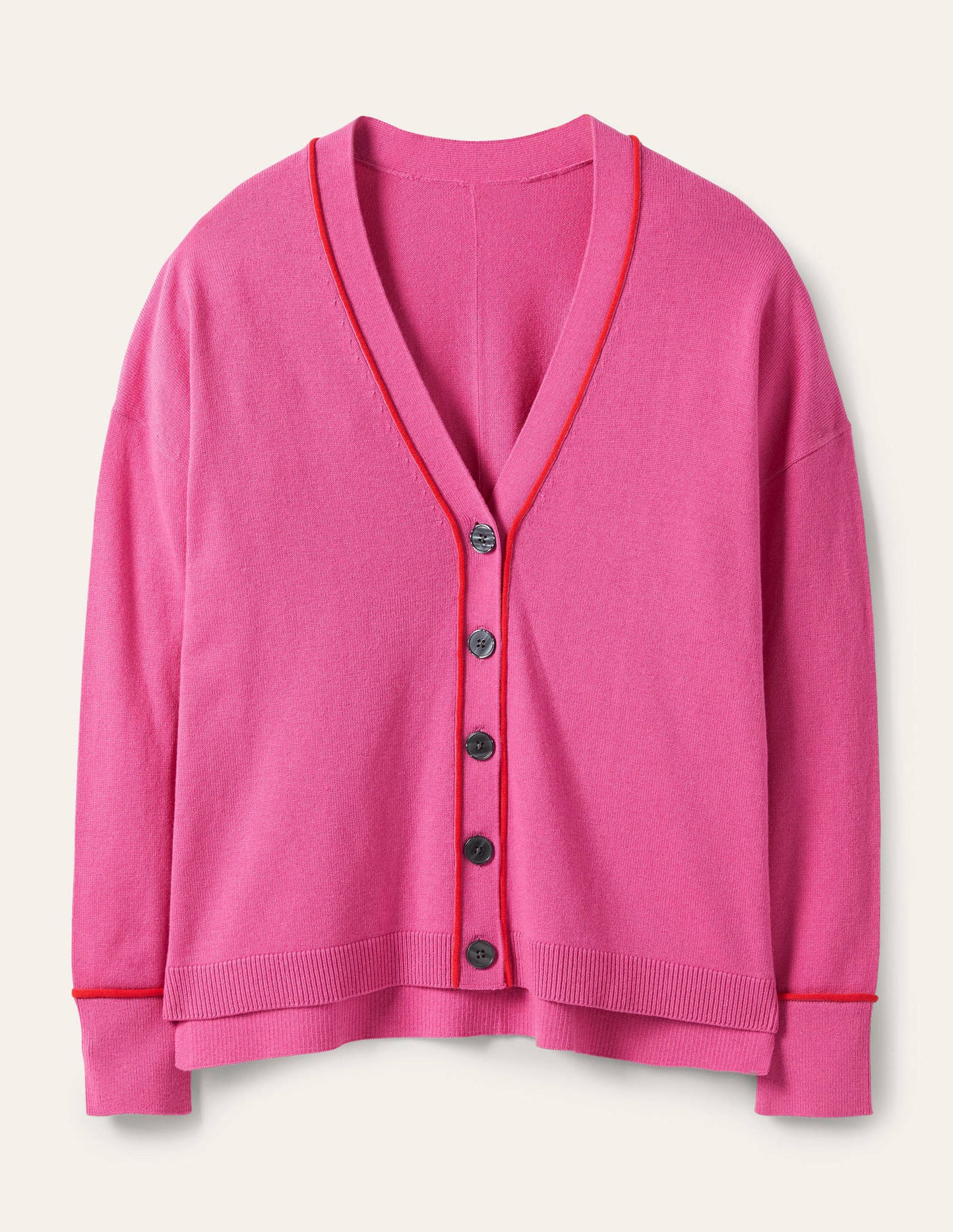 V-neck Relaxed Cardigan-Candy Pink
