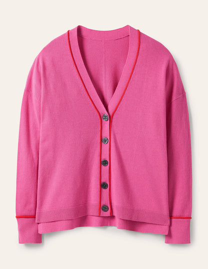 V-neck Relaxed Cardigan-Candy Pink-5