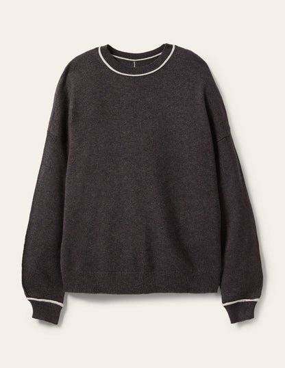 Oversized Crew Neck Jumper-Charcoal Melange-5