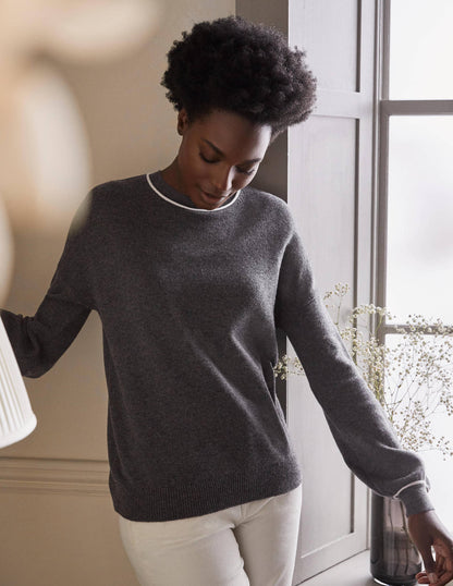 Oversized Crew Neck Jumper-Charcoal Melange-1