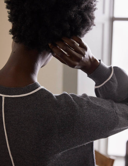 Oversized Crew Neck Jumper-Charcoal Melange-2