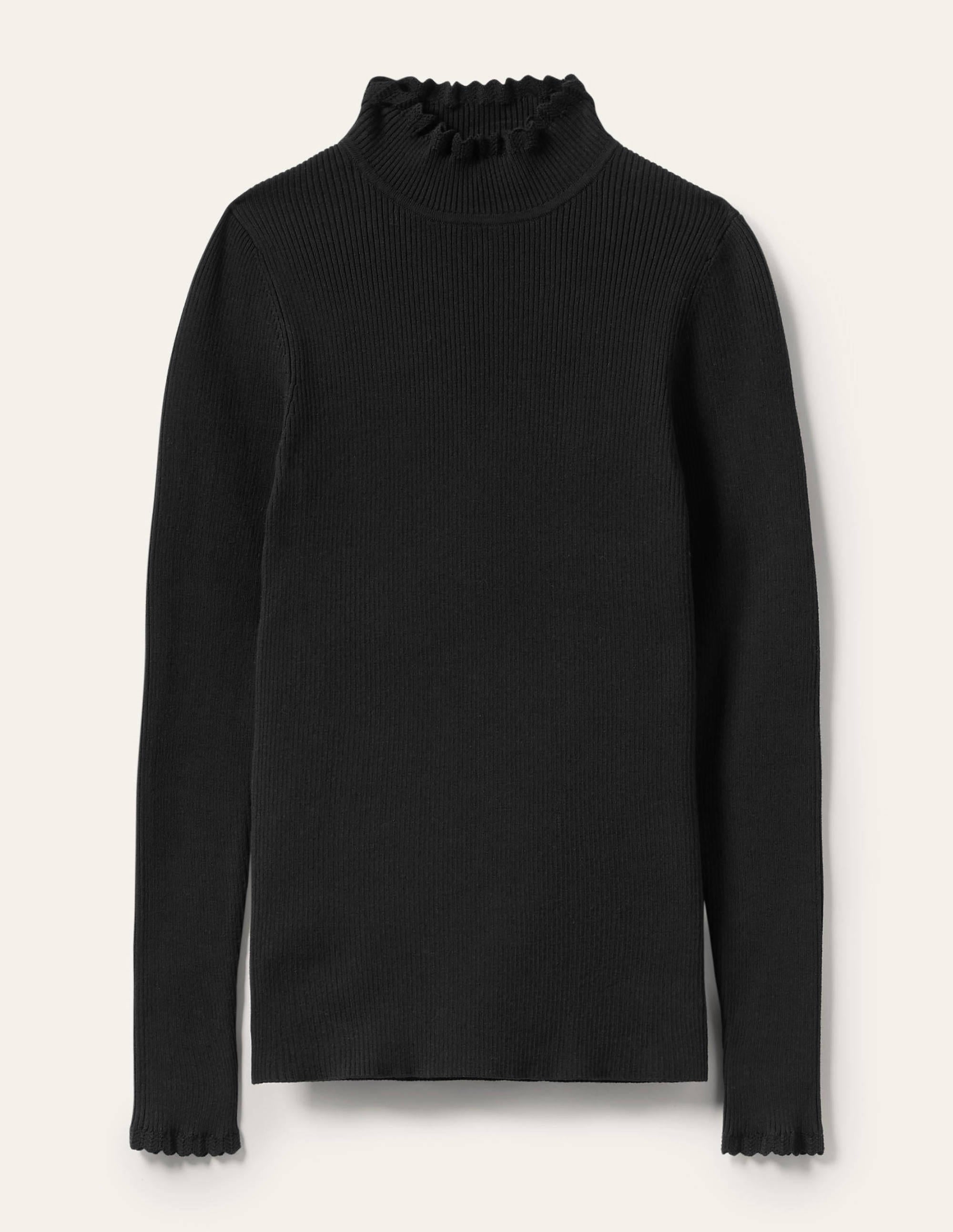 Scallop High Neck Jumper-Black - Image 5