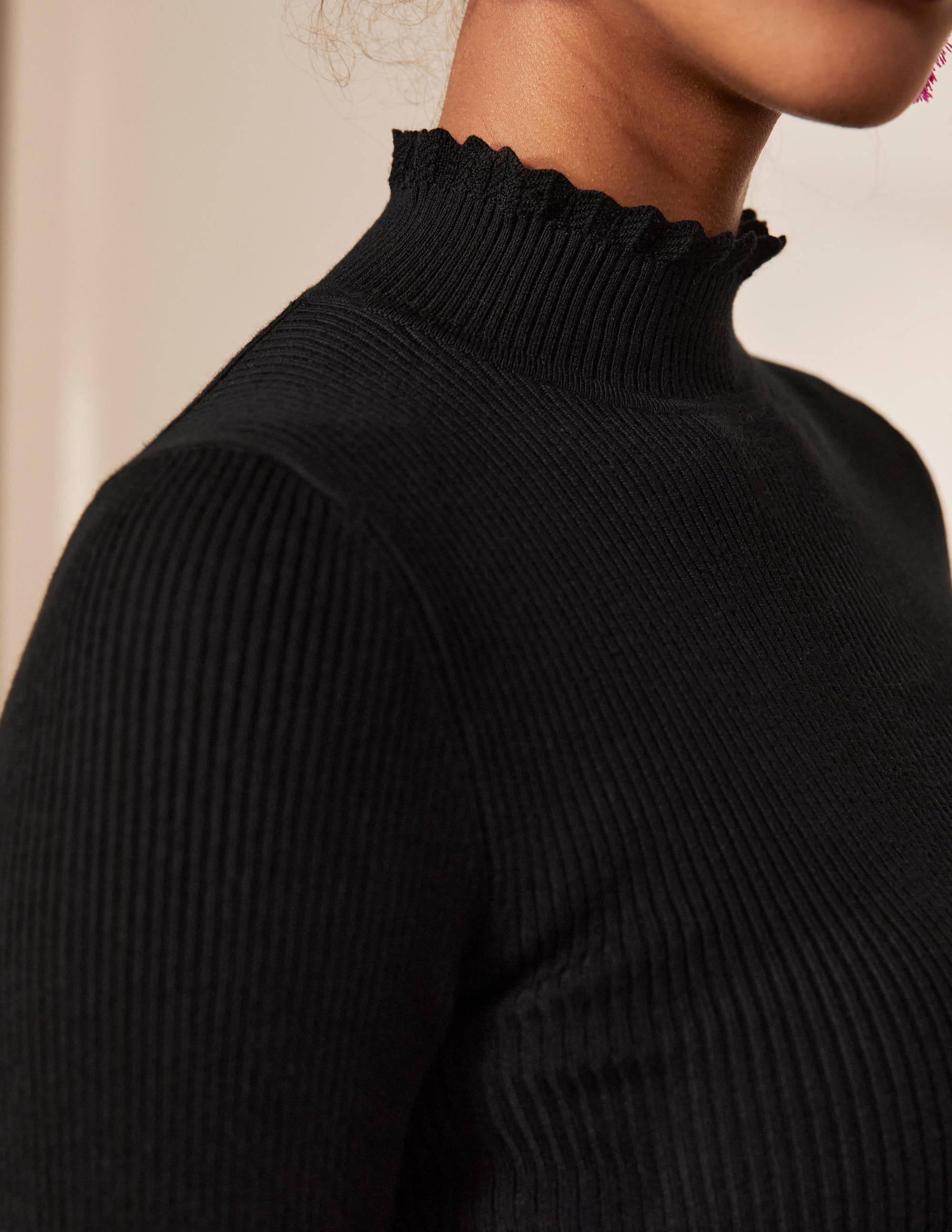 Scallop High Neck Jumper-Black - Image 2