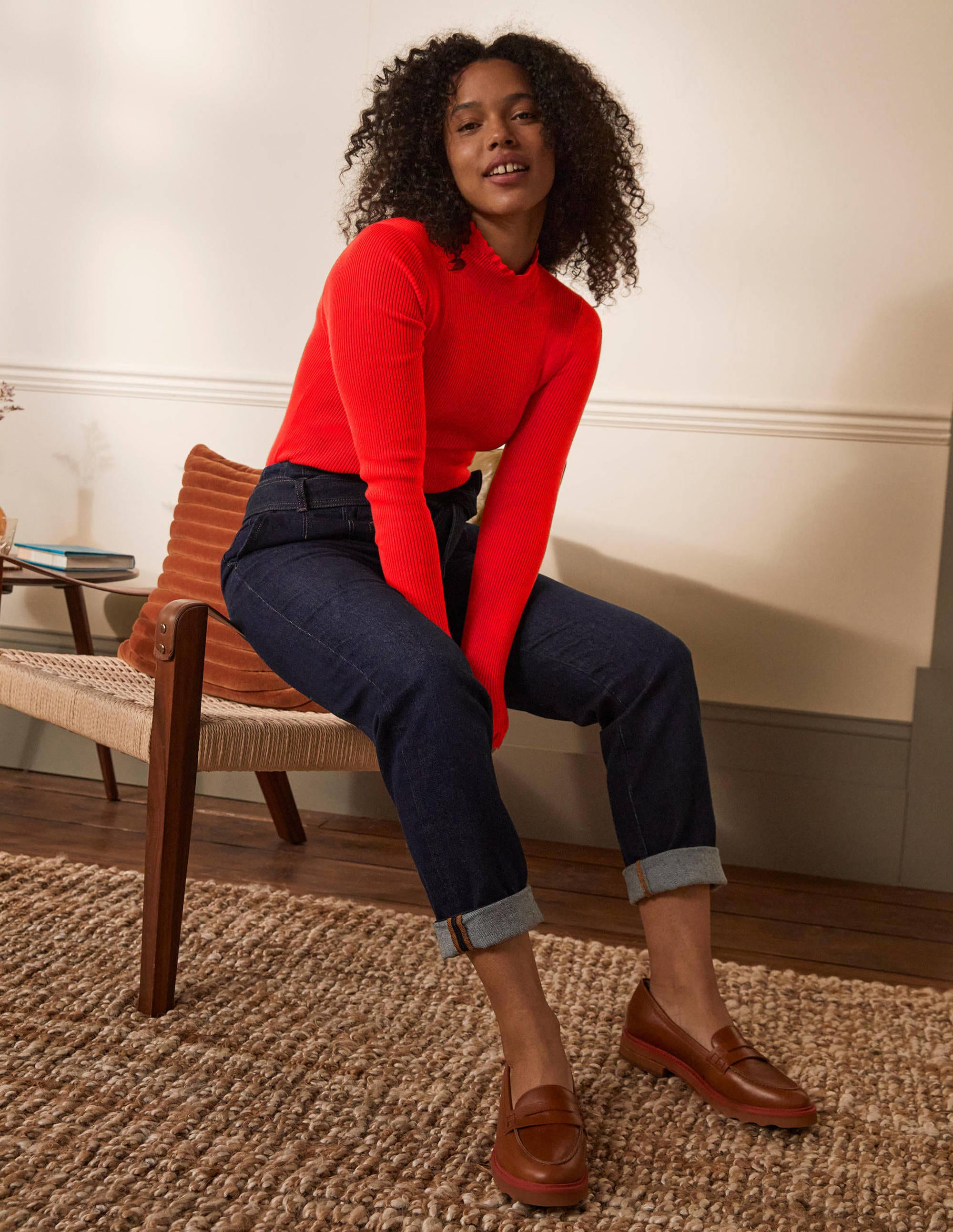 Scallop High Neck Jumper-Cherry Red - Image 1