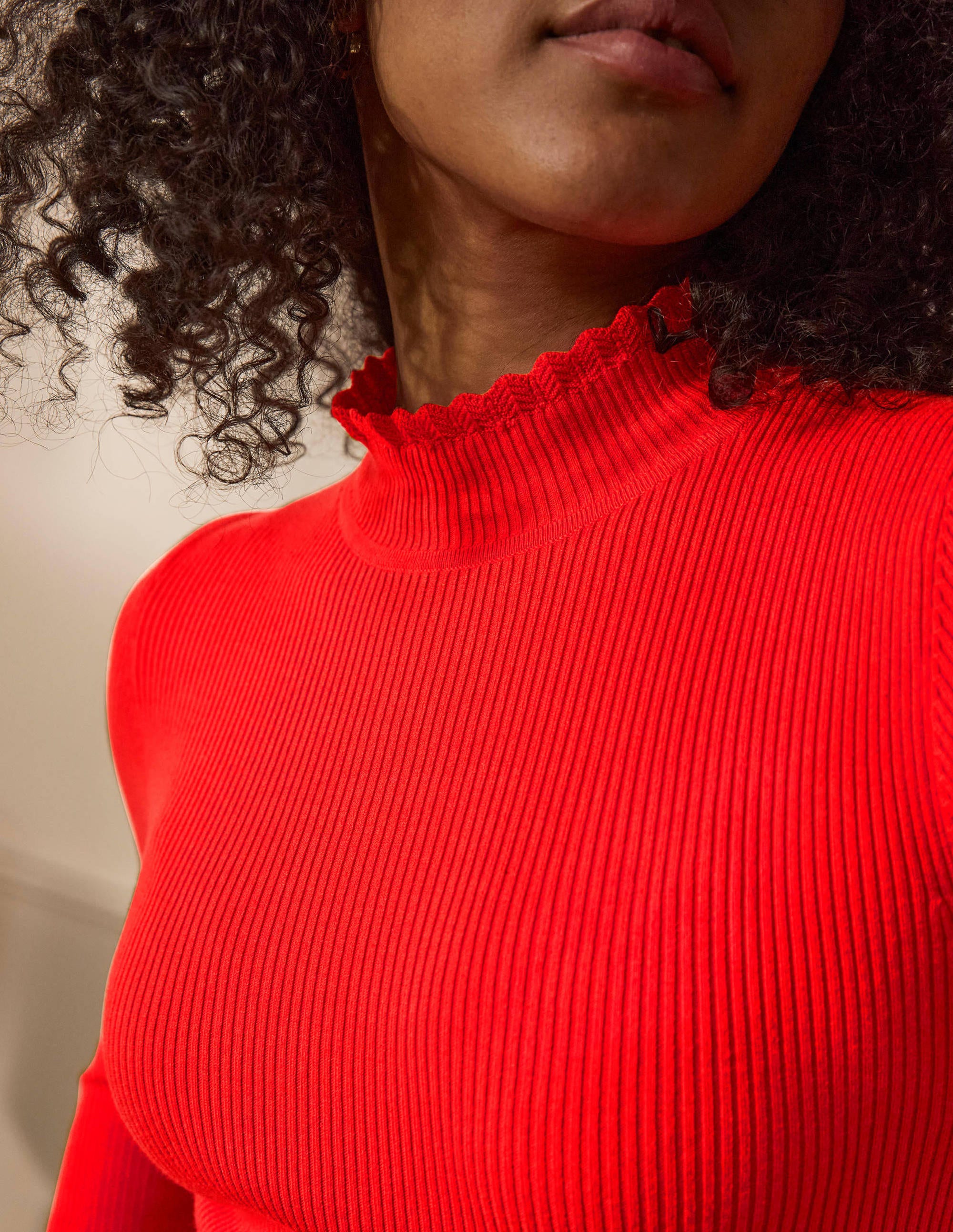 Scallop High Neck Jumper-Cherry Red - Image 2