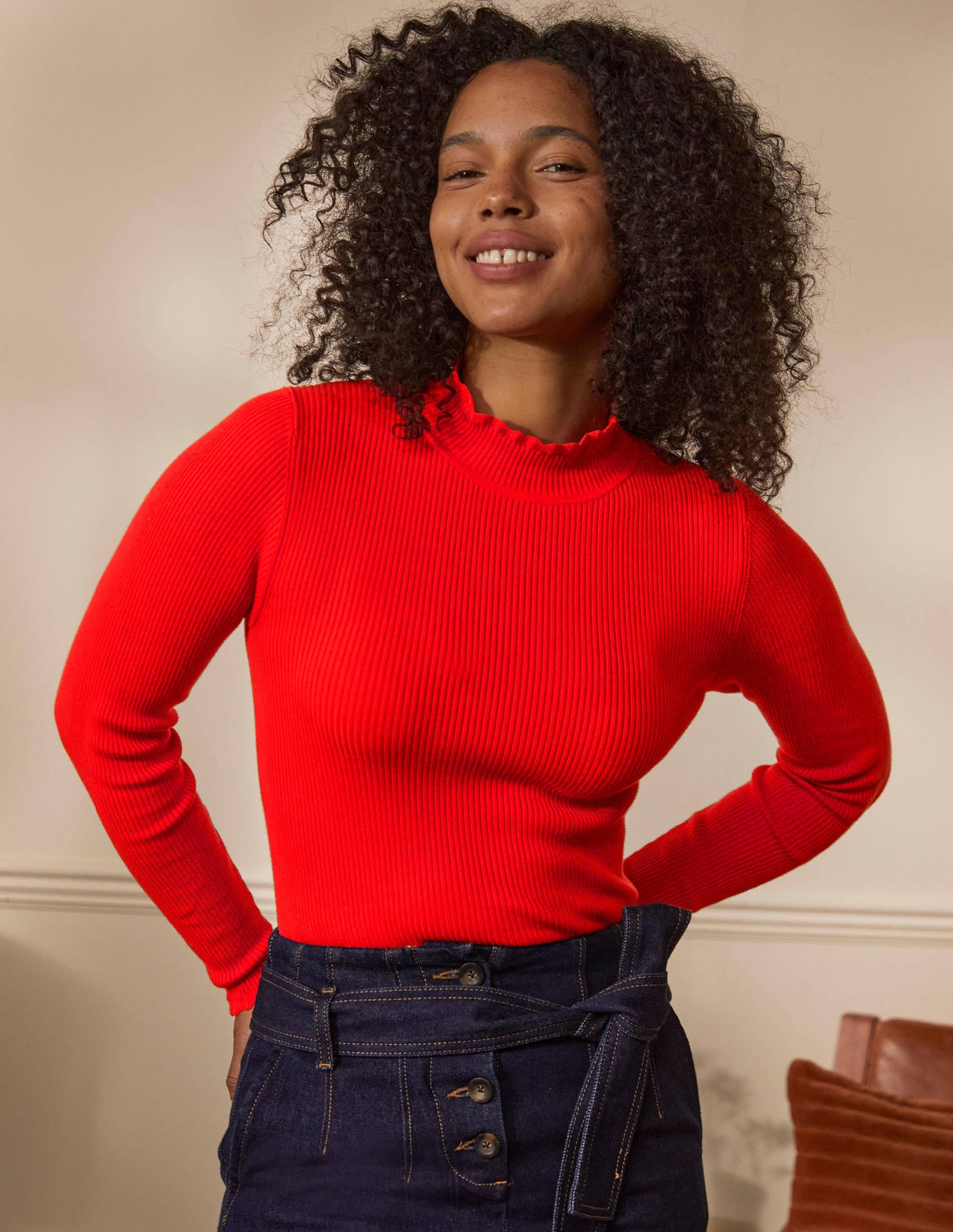 Scallop High Neck Jumper-Cherry Red-4