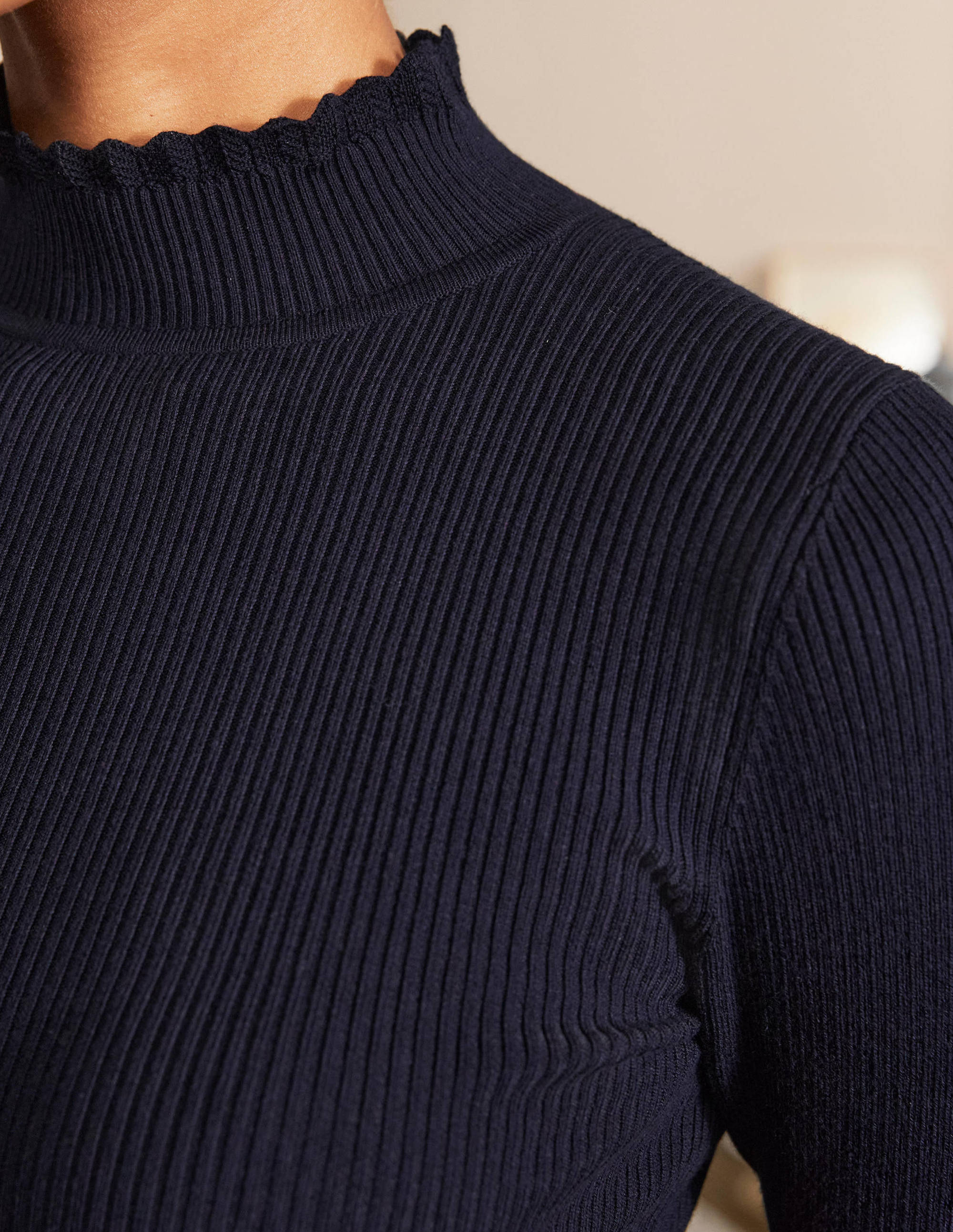 Scallop High Neck Jumper-Navy - Image 2