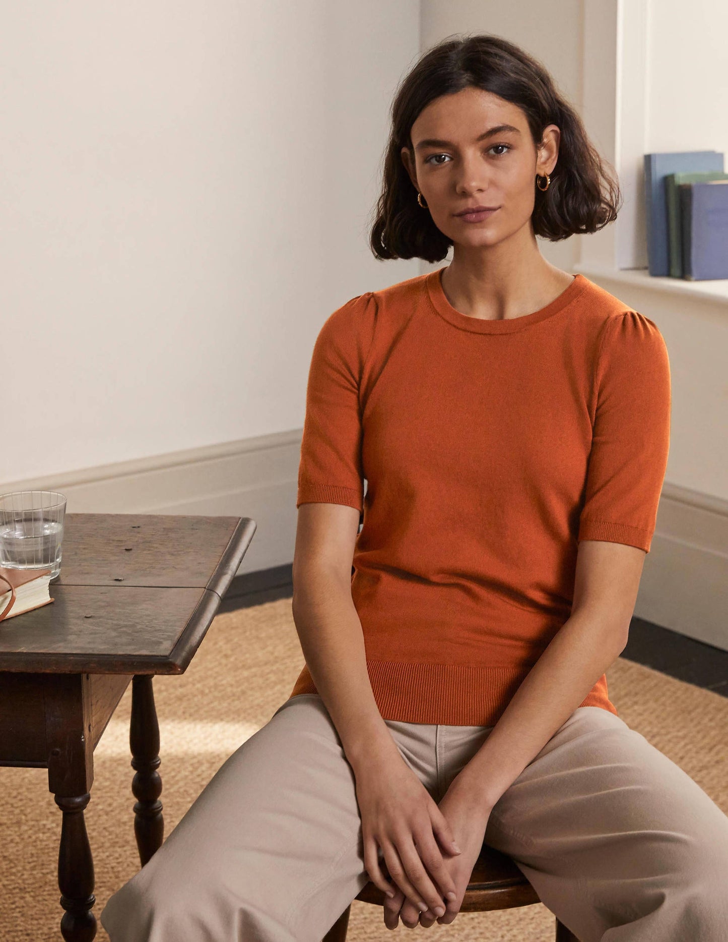 Cotton Crew Knitted Top-Rust