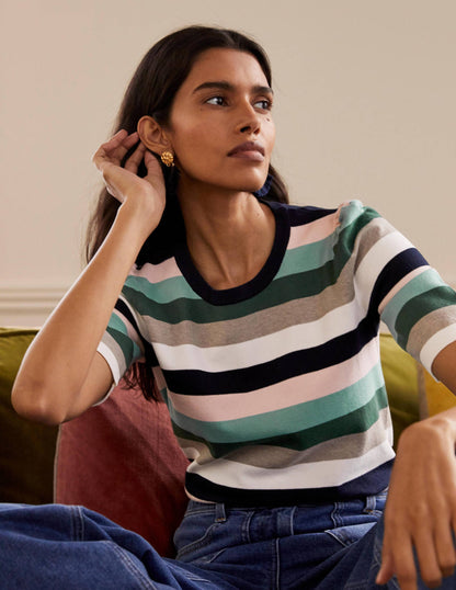 Cotton Crew Knitted Top-Palm Leaf, Multi Stripe-1