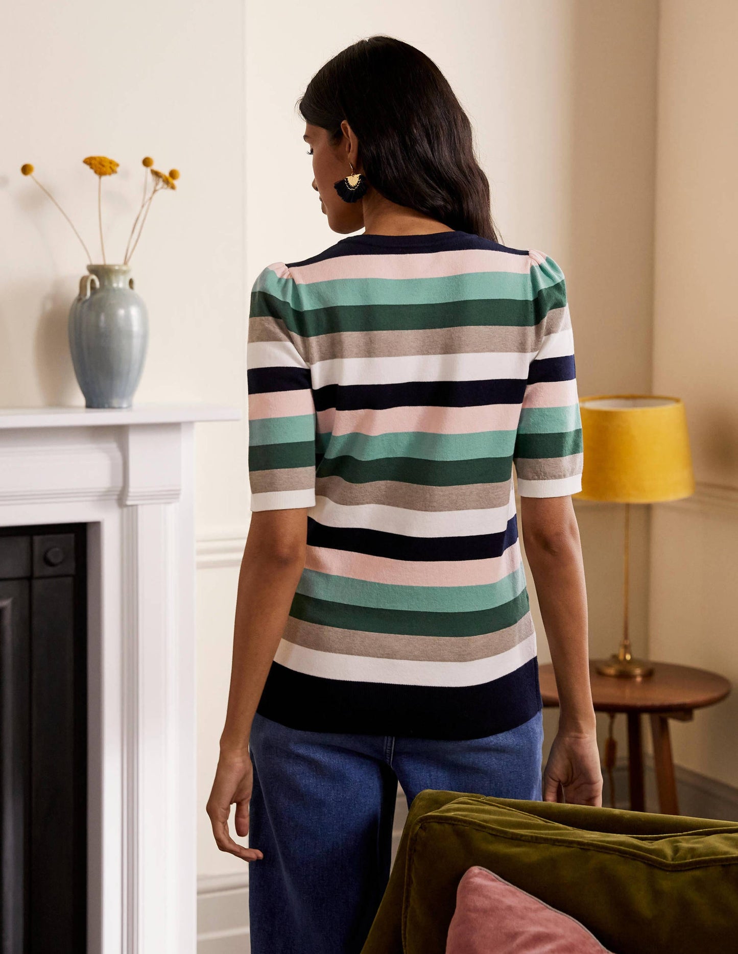 Cotton Crew Knitted Top-Palm Leaf, Multi Stripe