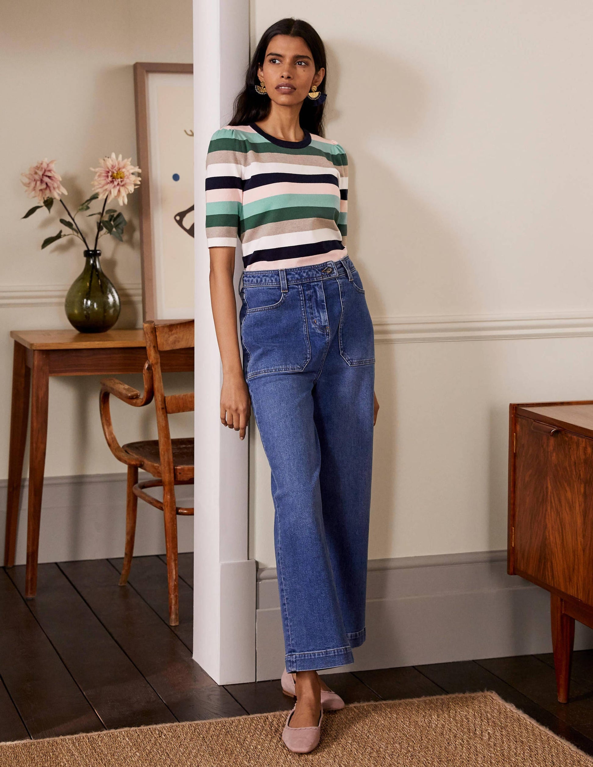 Cotton Crew Knitted Top-Palm Leaf, Multi Stripe-4