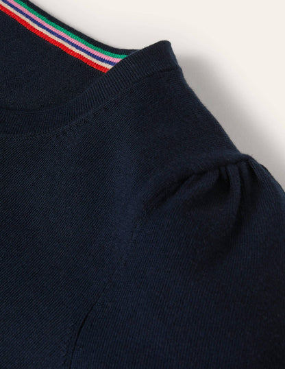 Cotton Crew Knitted Top-Navy-6