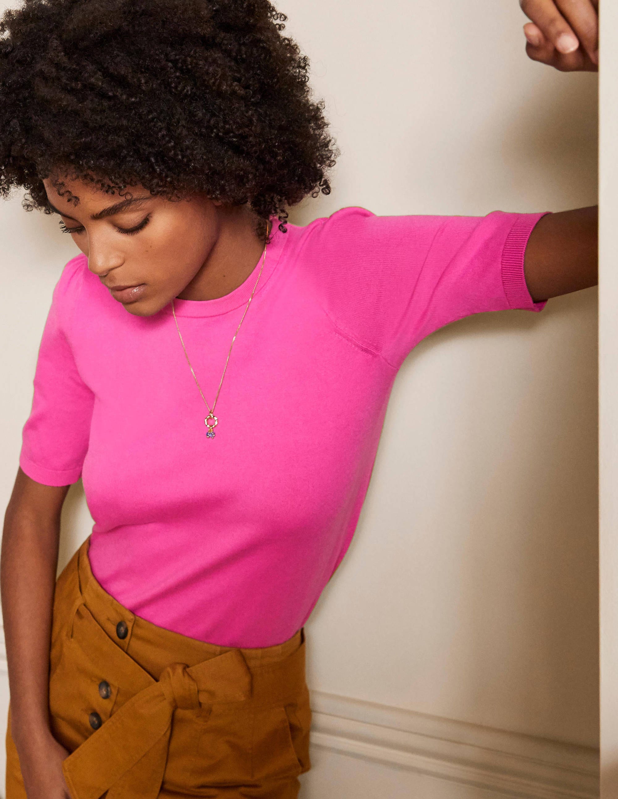 Cotton Crew Knitted Top-Candy Pink - Image 1