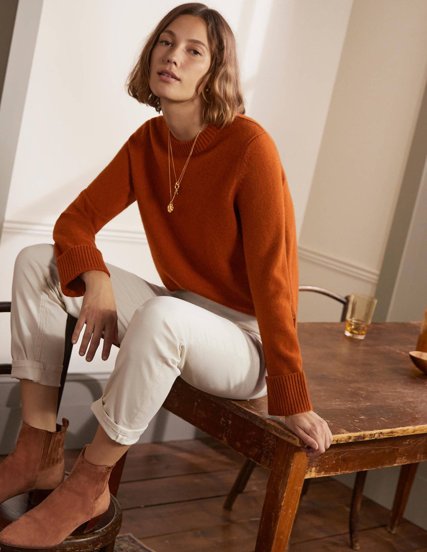 Cashmere Cuff Detail Jumper-Carnelian Red