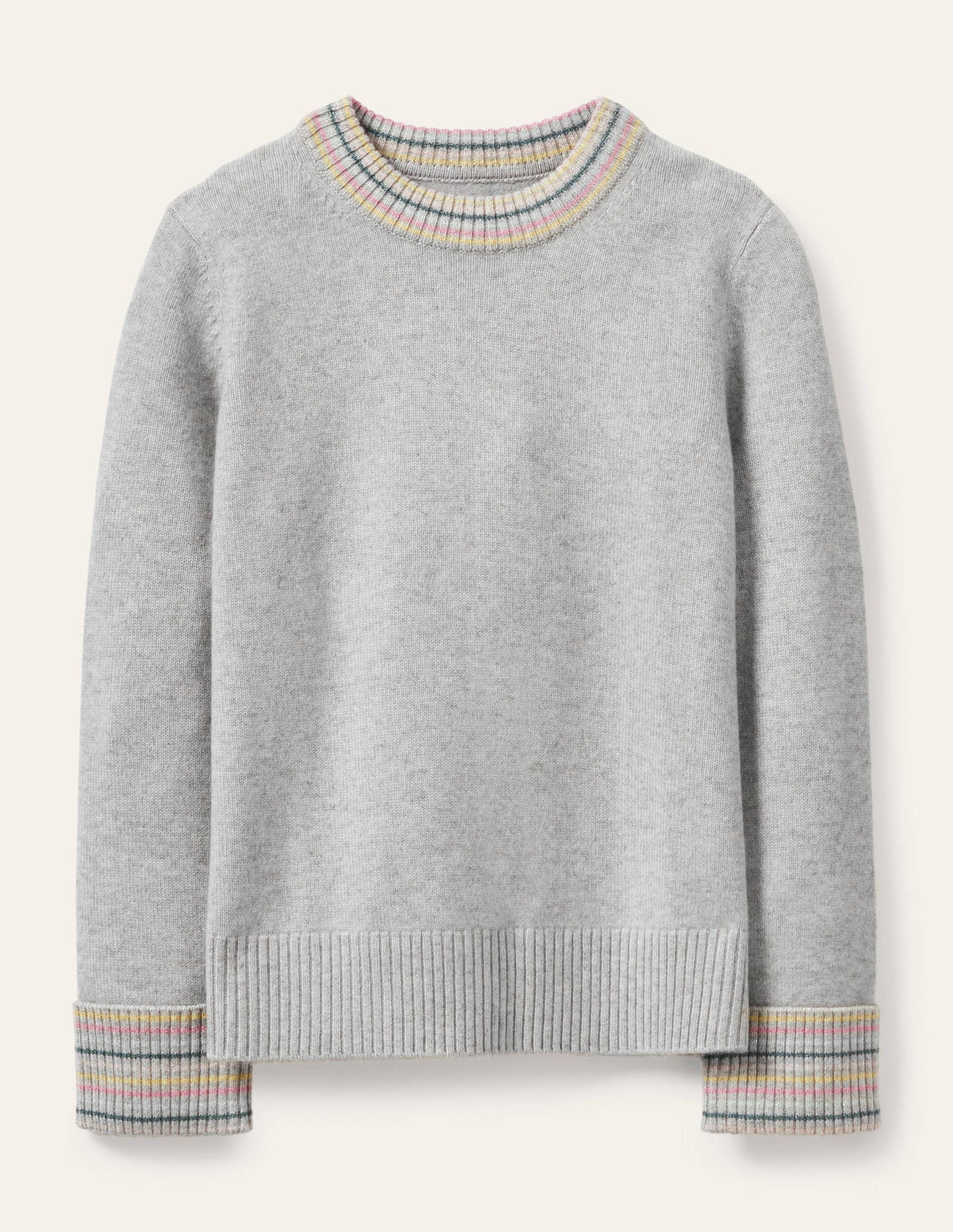 Cashmere Cuff Detail Jumper-Grey Melange