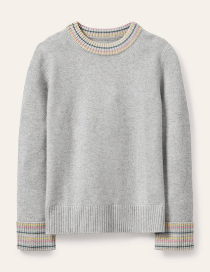 Cashmere Cuff Detail Jumper-Grey Melange-5