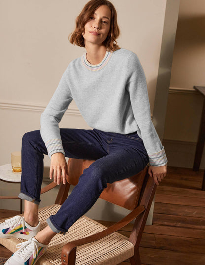 Cashmere Cuff Detail Jumper-Grey Melange-1