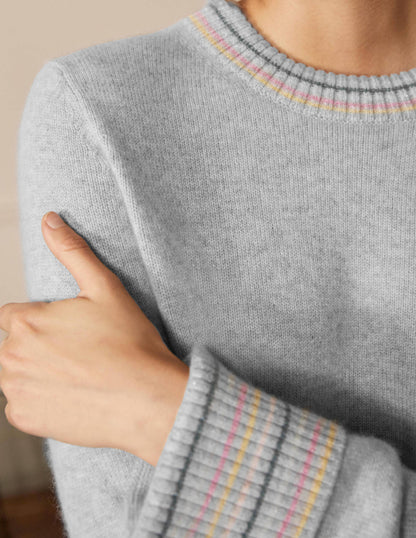 Cashmere Cuff Detail Jumper-Grey Melange-2