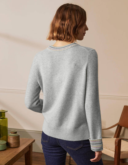 Cashmere Cuff Detail Jumper-Grey Melange-3