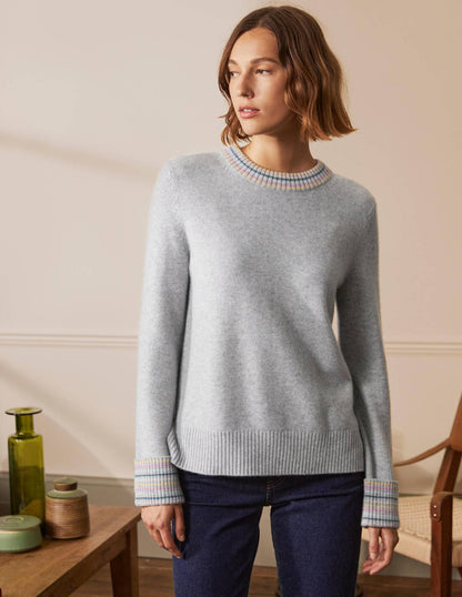 Cashmere Cuff Detail Jumper-Grey Melange-4