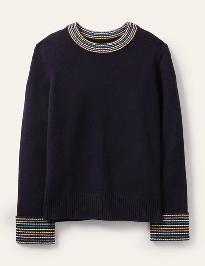 Cashmere Cuff Detail Jumper-Navy-5