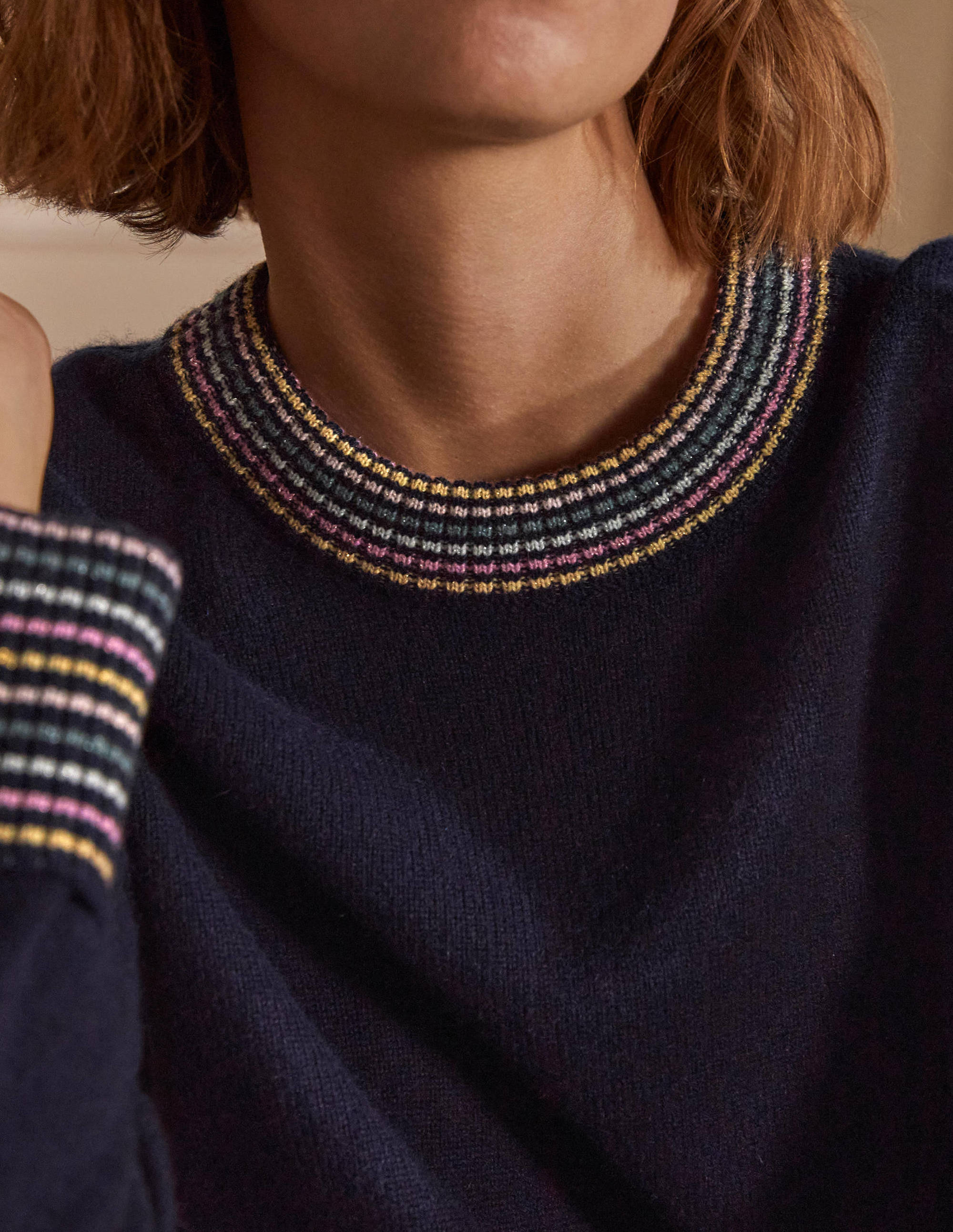 Cashmere Cuff Detail Jumper-Navy - Image 2