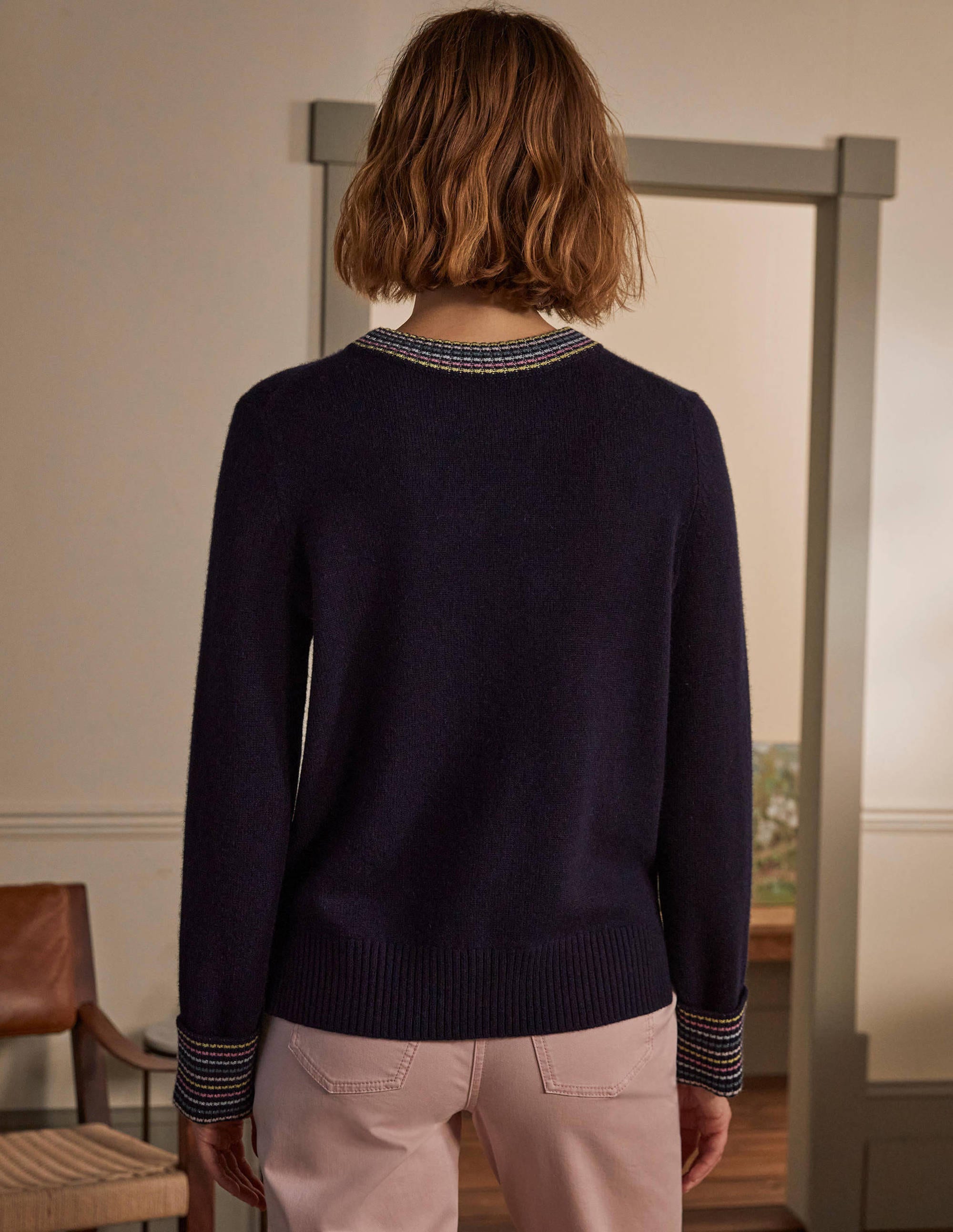 Cashmere Cuff Detail Jumper-Navy - Image 3