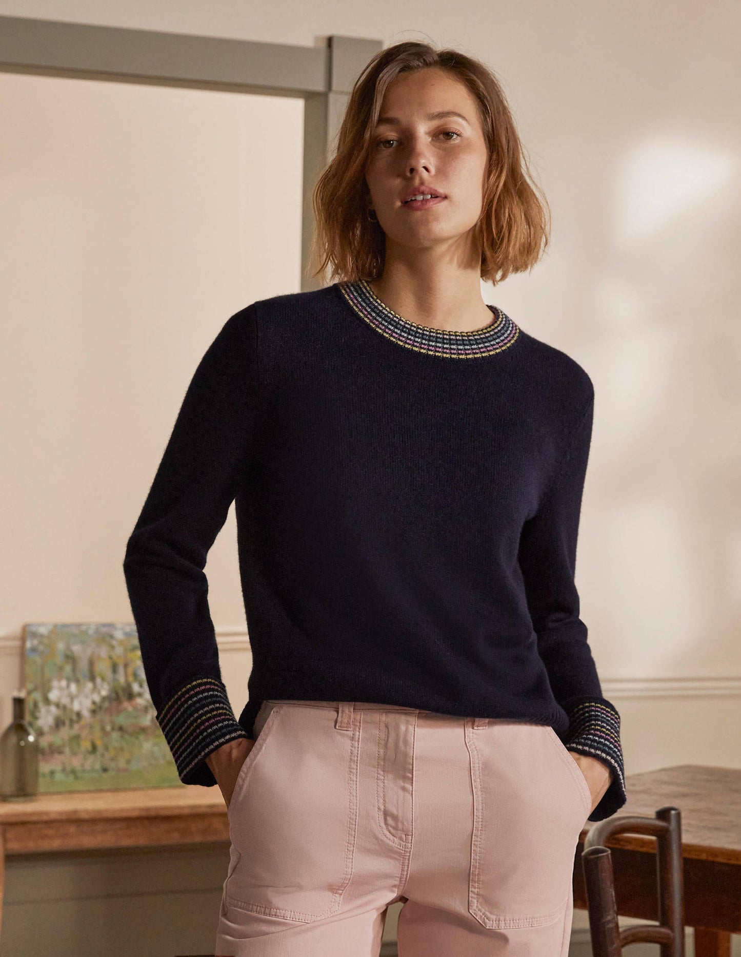 Cashmere Cuff Detail Jumper-Navy