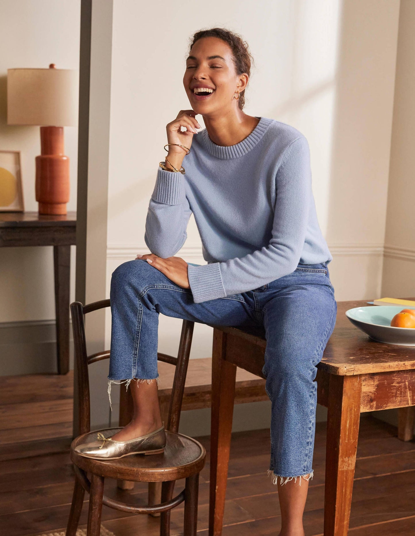 Cashmere Cuff Detail Jumper-Lapis Light Blue