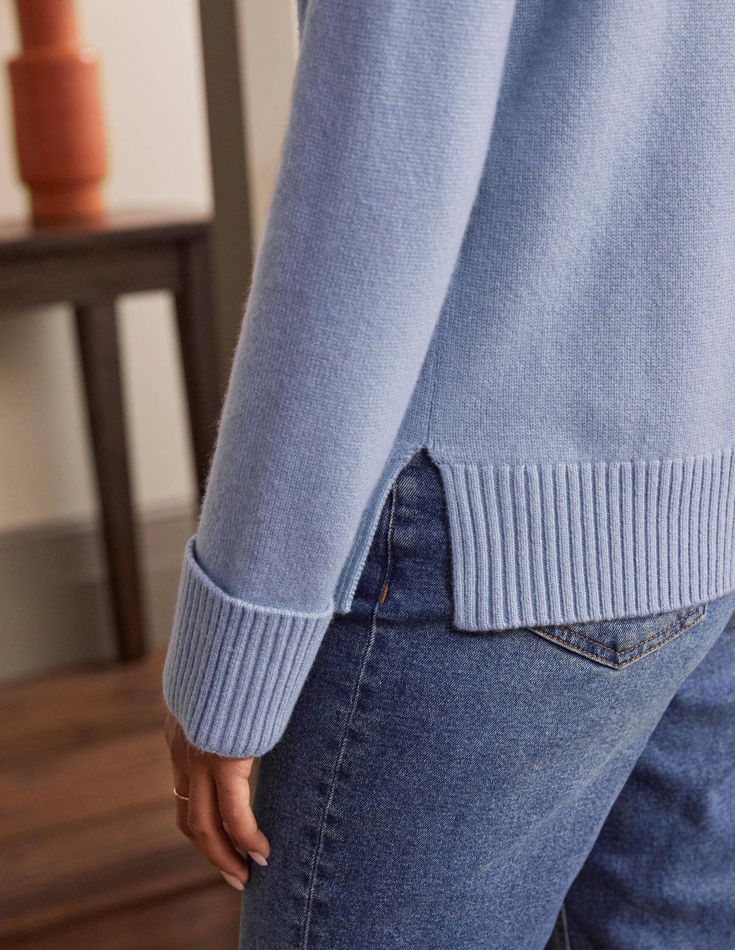 Cashmere Cuff Detail Jumper-Lapis Light Blue