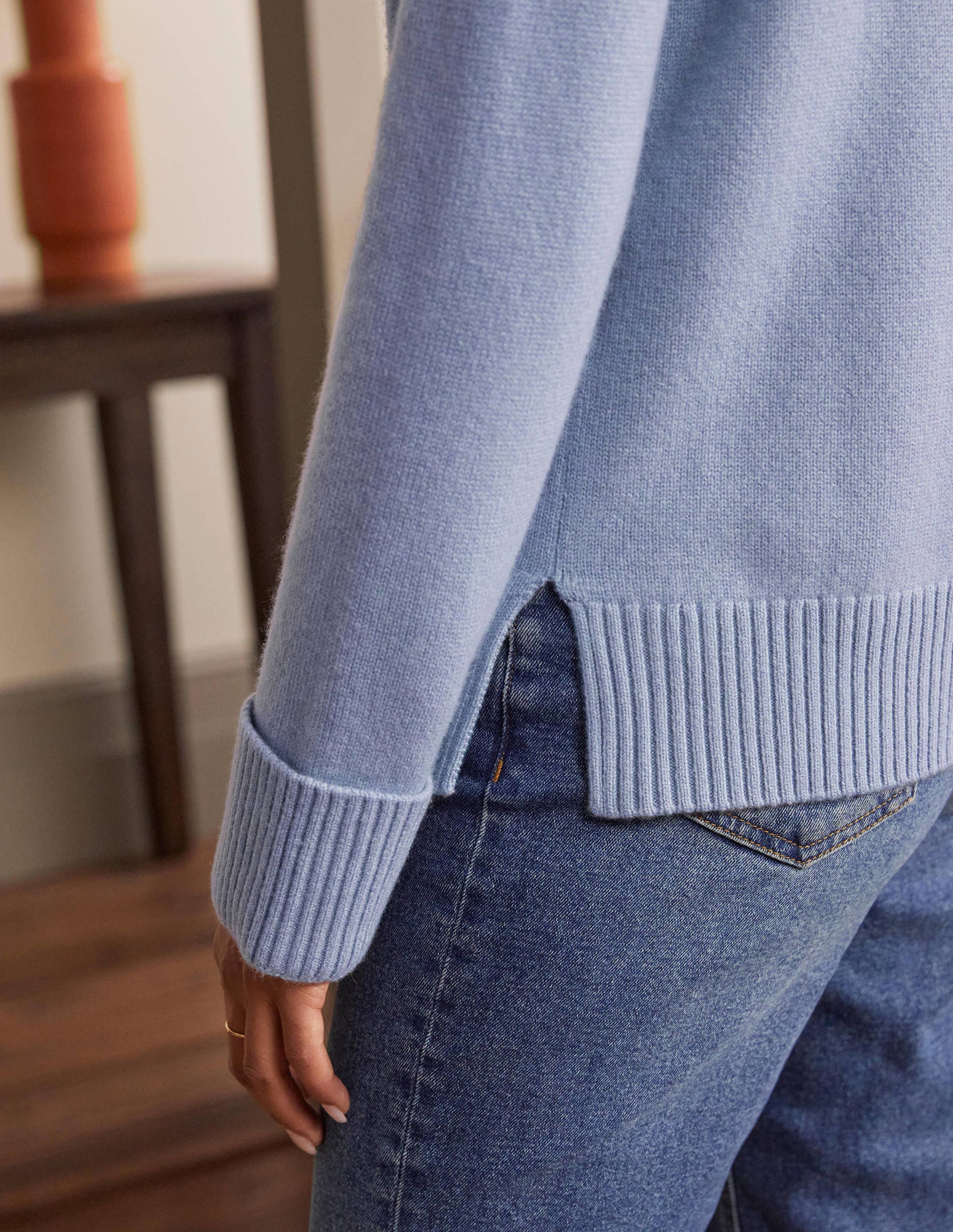 Cashmere Cuff Detail Jumper-Lapis Light Blue-2